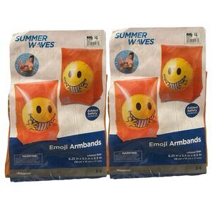 2x Summer Waves Emoji Armbands Added Safety 2 Air Chambers Orange Ages 3-6